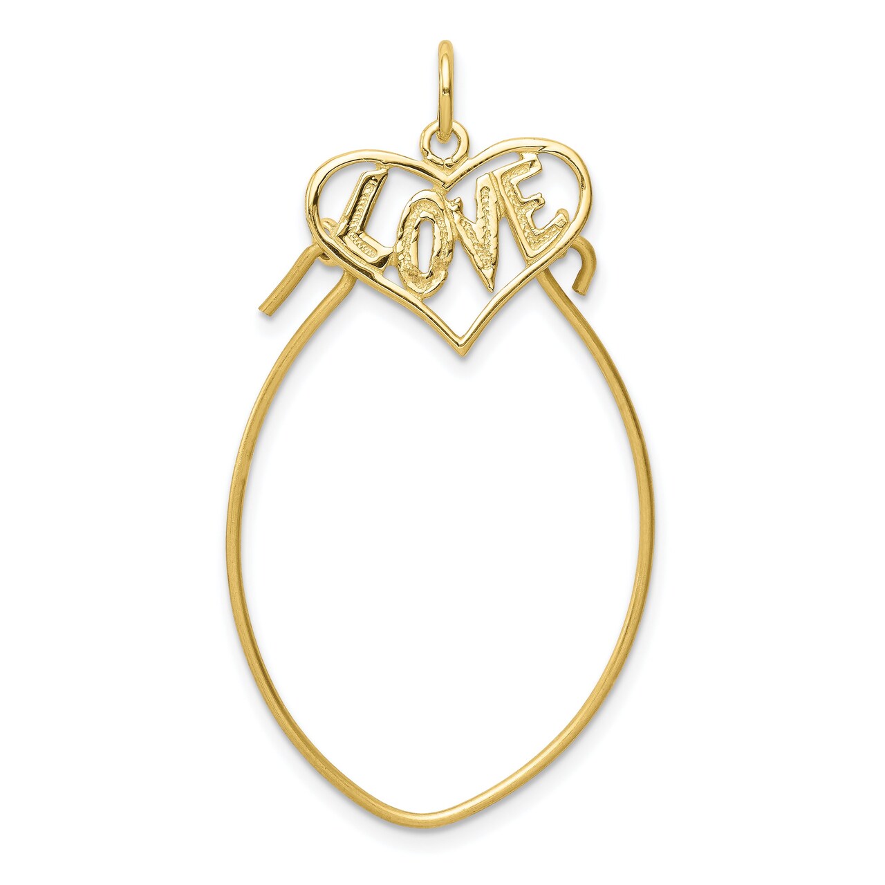 10K Yellow Gold Love in Heart Charm Holder Pendant Jewerly 39mm x 25mm